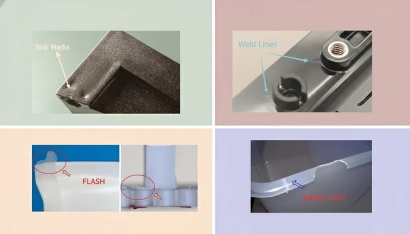 Examples of injection molding surface defects including silver streaks