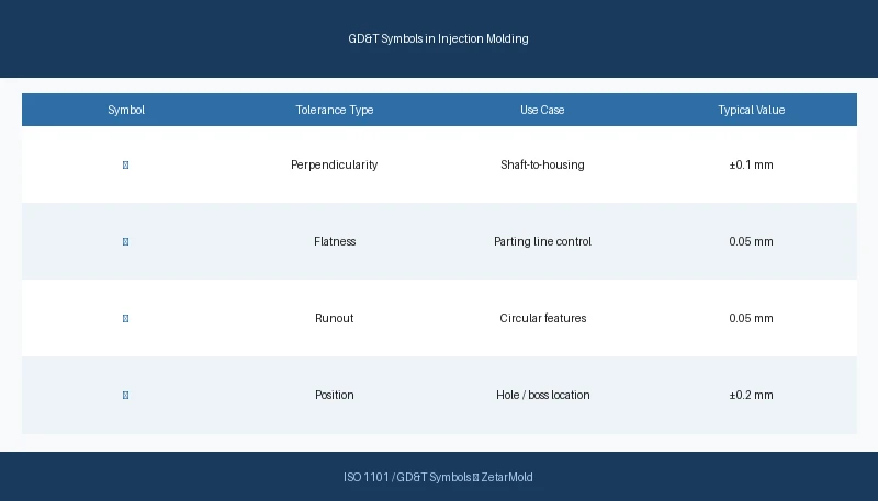 GD&T geometric tolerance symbols for injection molding